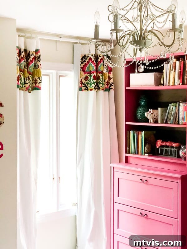 Effortless No-Sew Curtain Hack 8 Finished DIY no-sew curtains hanging in a decorated room.