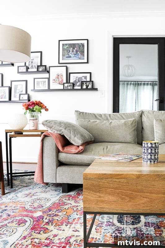 Vibrant Transformations for Family Rooms 3 Bright and welcoming colorful family room with a focus on comfortable seating and playful accents