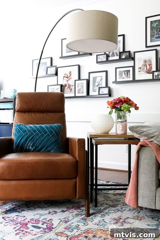 Vibrant Transformations for Family Rooms 5 West Elm Spencer recliner beautifully placed in the colorful family room