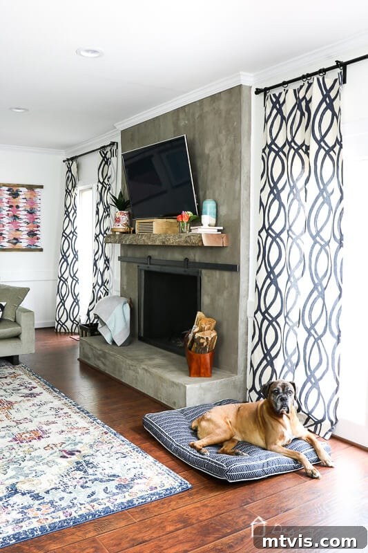 Vibrant Transformations for Family Rooms 7 West Elm colorful family room showcasing layered lighting and DIY fireplace