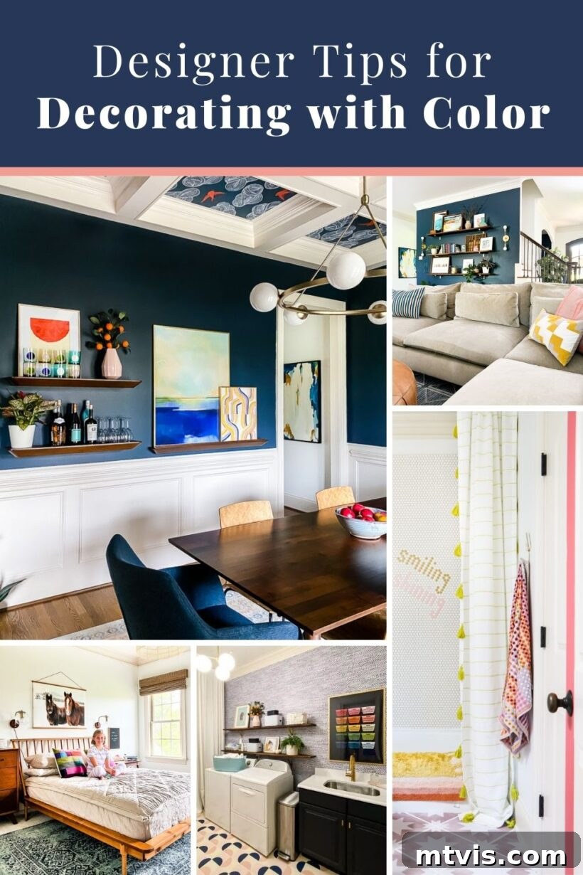 Beyond Beige: Your Starter Guide to Decorating with Color 2 Tips for decorating with color, showcasing a living room with vibrant accents like a yellow armchair and blue rug against neutral walls.