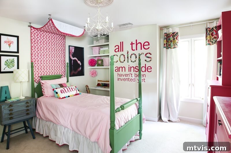 Rainbow Hues: A Little Girl's Bedroom Tour 3 Bright and playful girl's bedroom with DIY wall decals and canopy