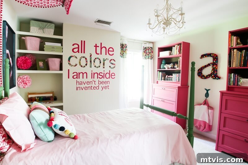 Rainbow Hues: A Little Girl's Bedroom Tour 4 Colorful children's room with pink IKEA hacks and a giant initial letter