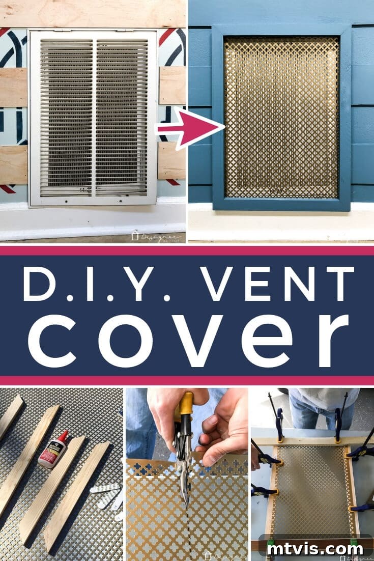 Stylish DIY Vent Cover Made Simple 2 A stunning DIY decorative vent cover enhancing a modern plank wall in a foyer.