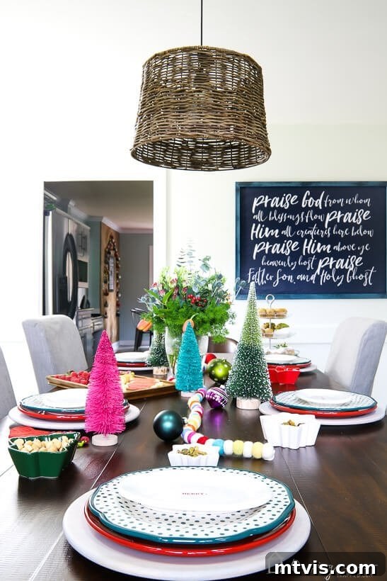 colorful Christmas dining room with festive accents