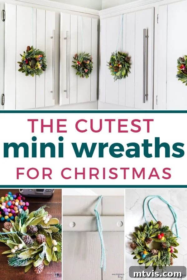 Mini Wreaths: Tiny Touches, Big Christmas Joy 2 Mini wreaths adorning kitchen cabinets for Christmas decor