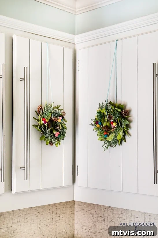 Mini Wreaths: Tiny Touches, Big Christmas Joy 6 Tying ribbon around a mini wreath to prepare for hanging