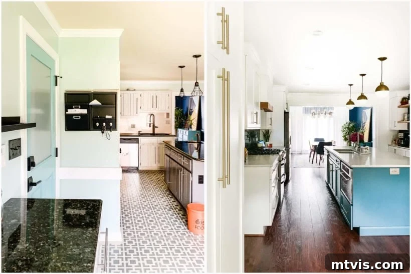 kitchen remodel before and after photos with wall removal, highlighting the dramatic spatial change