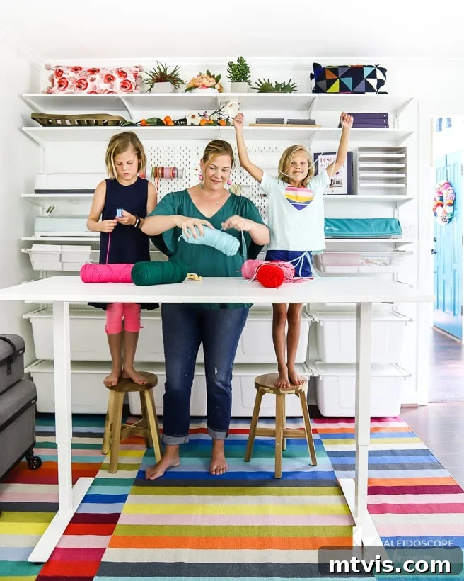 My New Home Office and Crafting Sanctuary Unveiled 18 Colorful craft room with IKEA Algot storage and adjustable standing desk