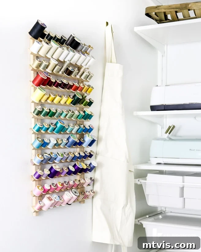 My New Home Office and Crafting Sanctuary Unveiled 20 Beautifully organized sewing thread display in craft room, an homage to grandmother