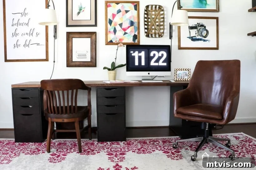 My New Home Office and Crafting Sanctuary Unveiled 3 Home office before makeover with dark IKEA desk and industrial shelving