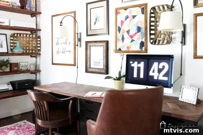My New Home Office and Crafting Sanctuary Unveiled 4 Old home office with industrial pipe shelves and dark furniture