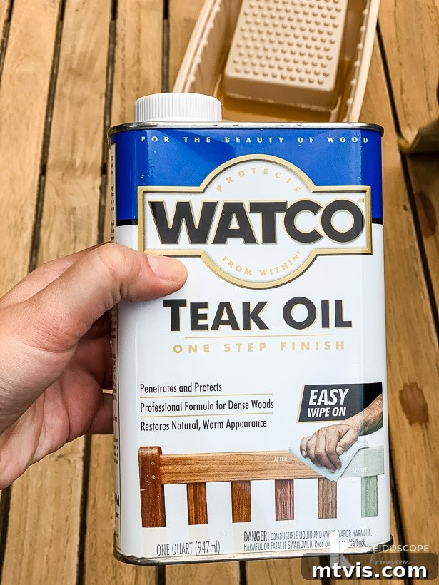 Revitalize Your Teak: A 4-Step Guide 11 Can of Watco Teak Oil, essential for teak furniture restoration
