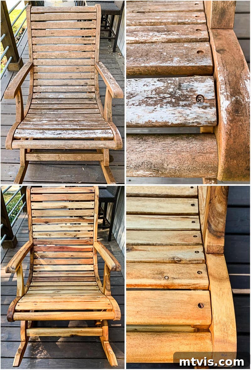 Revitalize Your Teak: A 4-Step Guide 17 Before and after restoration of outdoor rocking chairs