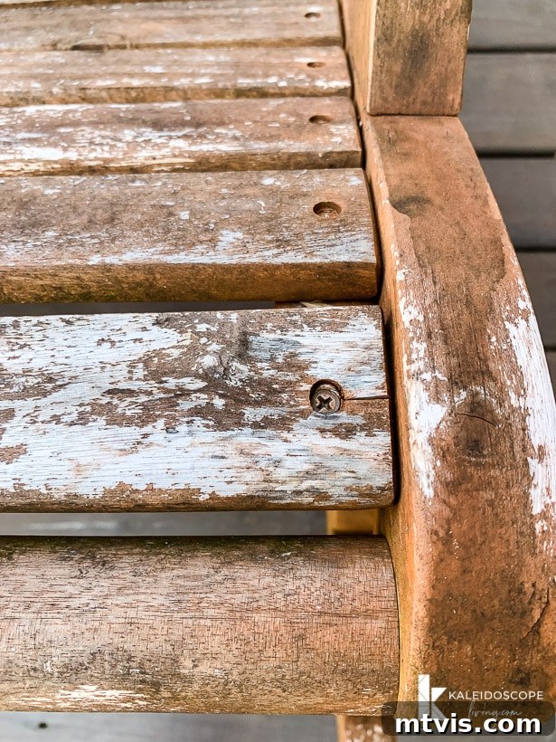 Revitalize Your Teak: A 4-Step Guide 8 Close-up of an unevenly weathered outdoor acacia chair surface