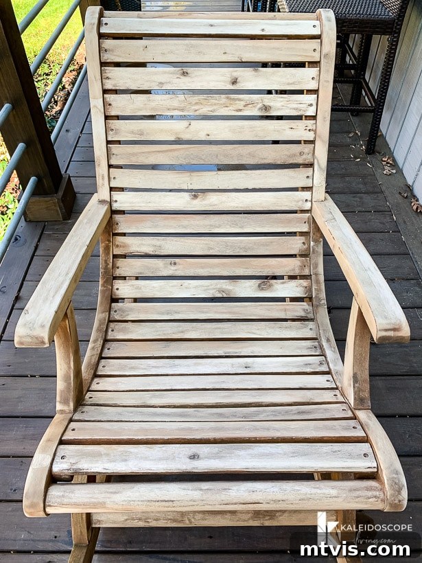 Revitalize Your Teak: A 4-Step Guide 9 Acacia rocking chair after being sanded down, revealing raw wood