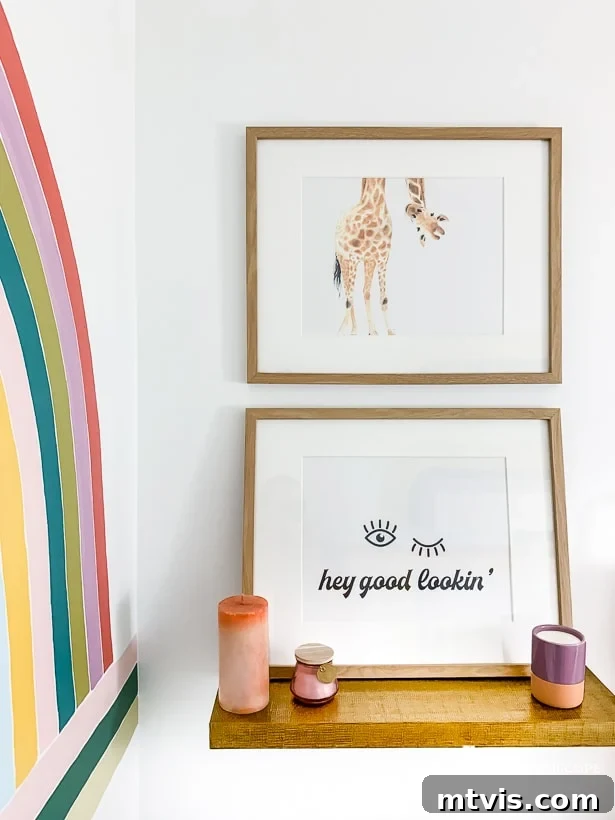 Handmade Hues: Our Vibrant Bathroom Makeover 18 Colorful modern powder room remodel with custom artwork above the toilet.