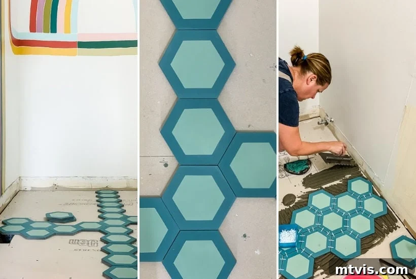 Handmade Hues: Our Vibrant Bathroom Makeover 5 Another progress shot of a small bathroom remodel during the fixture installation phase.