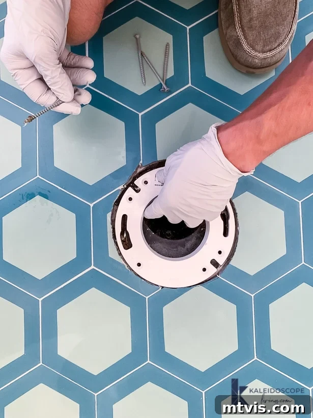 installing a toilet flange repair ring for a damaged flange