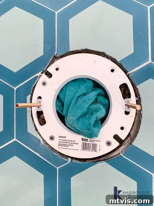 toilet closet bolts positioned in flange repair ring