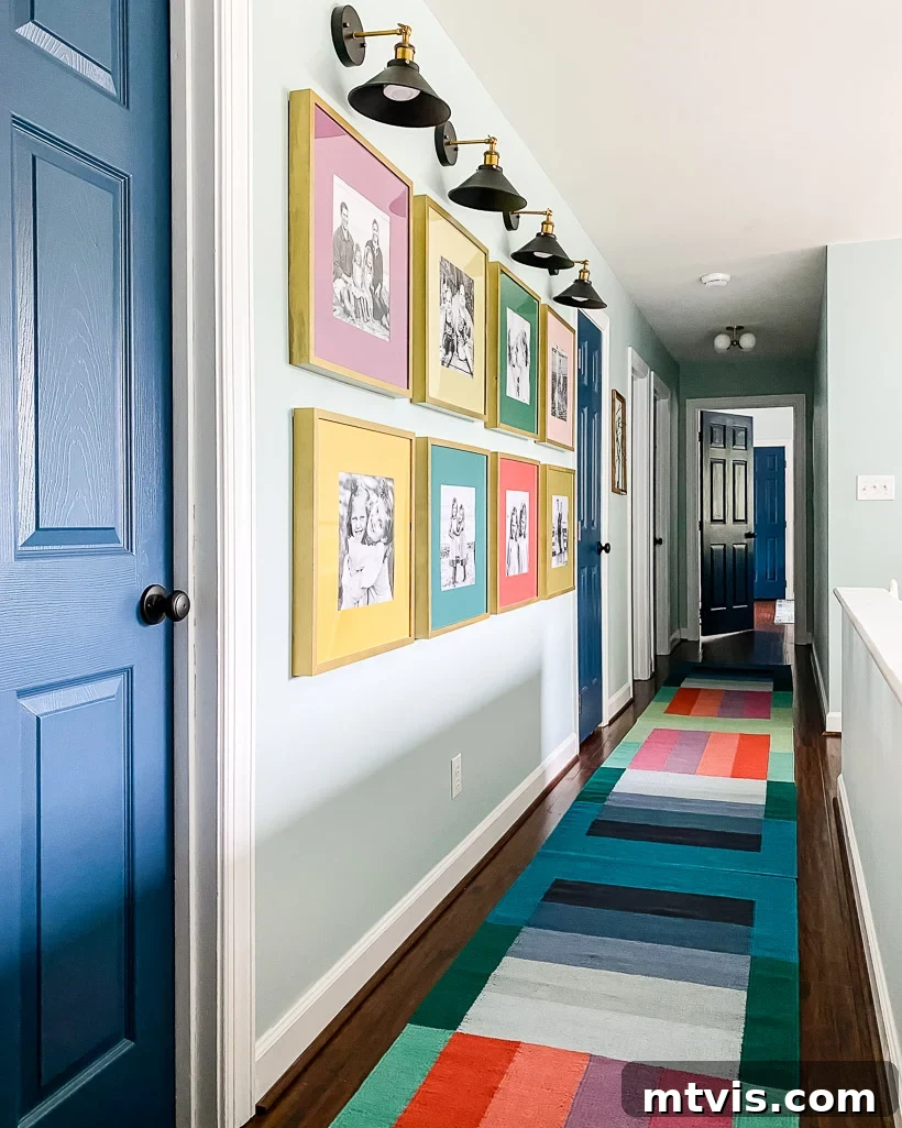 Bright DIY Memory Wall 12 Vibrant gallery wall displaying family photos with custom mats
