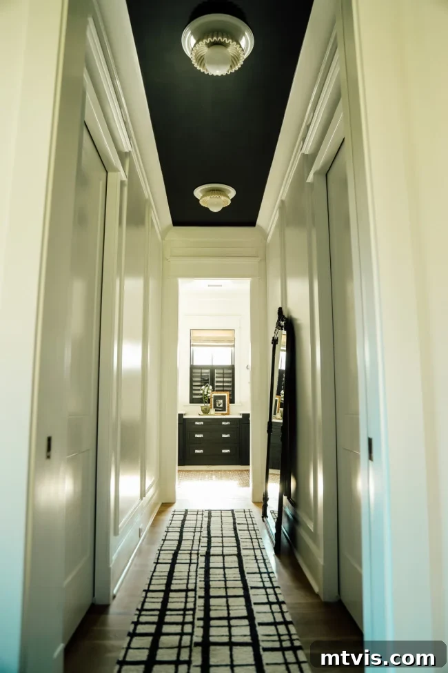 23 Genius and Stylish Hallway Decor Ideas 11 hallway with box molding and black ceiling