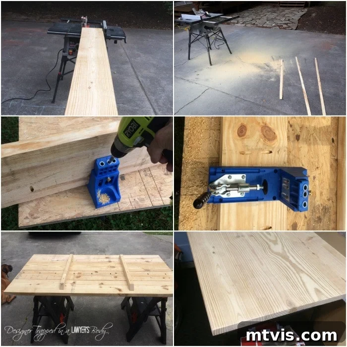 Crafting Your Own Pipe Table 6 Using a Kreg Jig to join wood boards for the sturdy DIY Pipe Tabletop