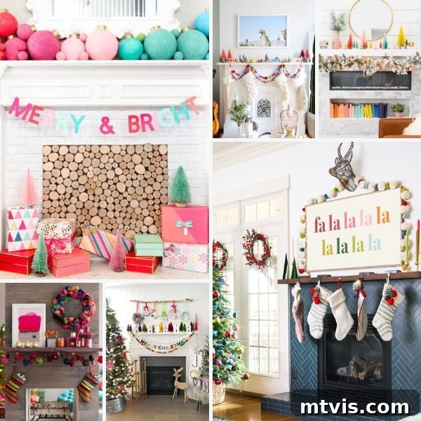 Joyful Christmas Mantel Magic 2 Vibrant and festive Christmas mantel featuring diverse color palettes