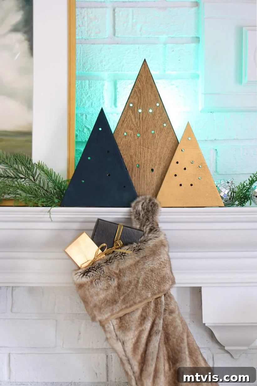 Joyful Christmas Mantel Magic 4 DIY modern wooden Christmas tree mantel light that changes colors