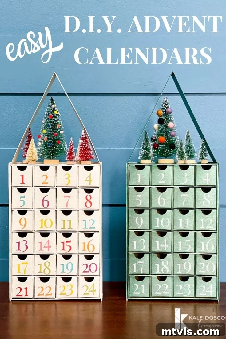 Personalized Advent Calendar Project with Cricut Explore Air 2 2 Two adorable personalized DIY Advent calendars for kids, one colorful and one with silver glitter, perfect for a festive Christmas countdown. Each calendar is uniquely styled to match individual personalities.