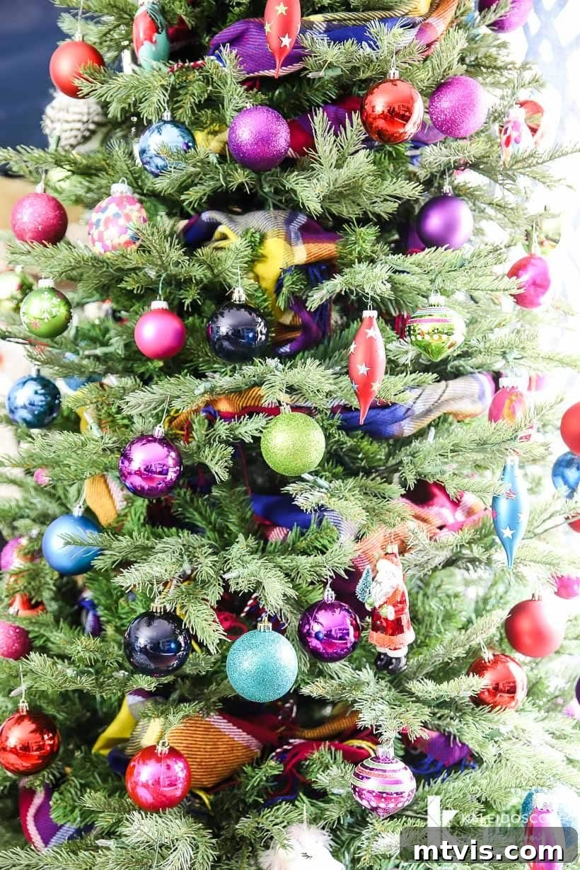 Radiant Yuletide Splendor 4 colorful Christmas tree with scarf garland