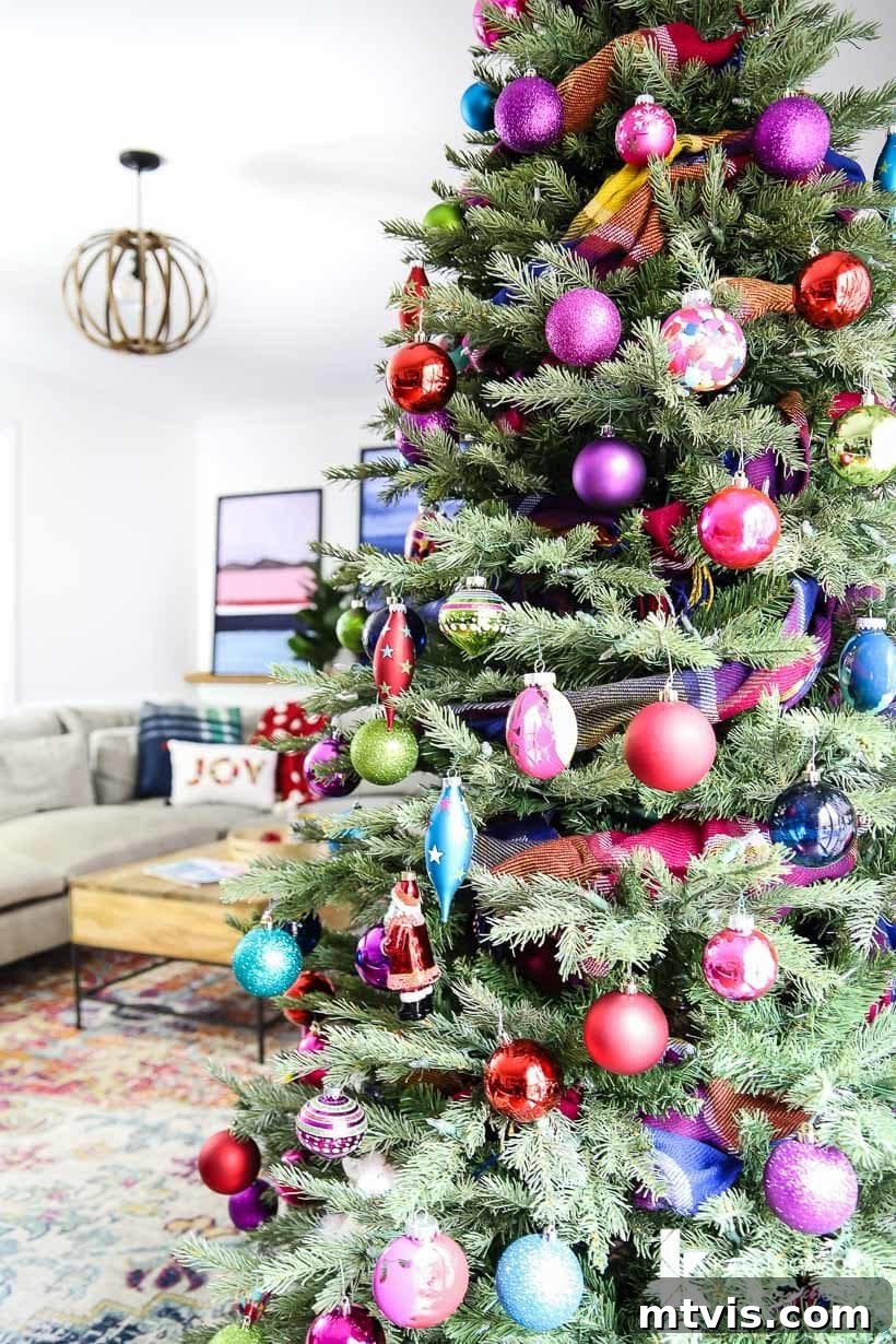 Radiant Yuletide Splendor 6 colorful Christmas tree with bright ornaments