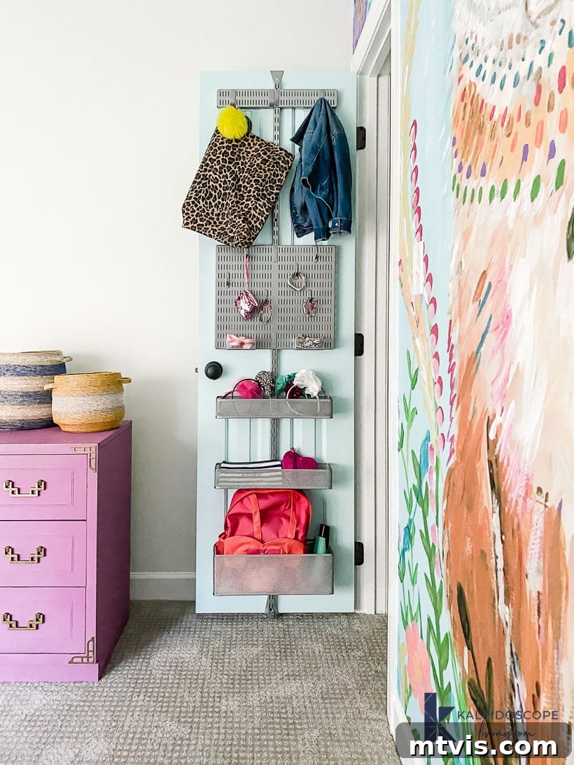 Vertical Victory Back of Door Organization 7 Full view of a beautifully organized closet door with Elfa storage system.