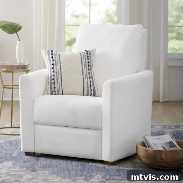 Sink Into Luxury: Recliners Where Style Meets Supreme Comfort 18 stylish white fabric recliner for small spaces