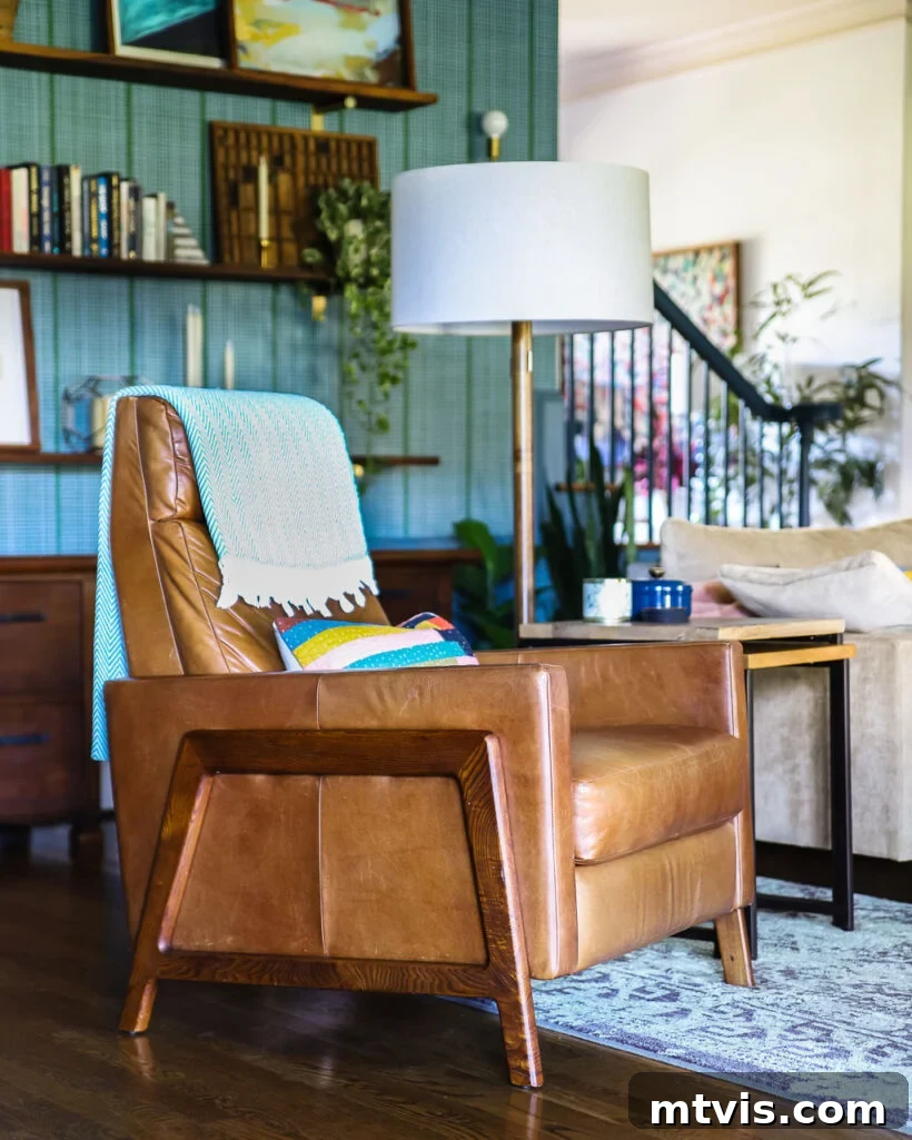 Sink Into Luxury: Recliners Where Style Meets Supreme Comfort 3 West Elm Spencer leather recliner in colorful family room