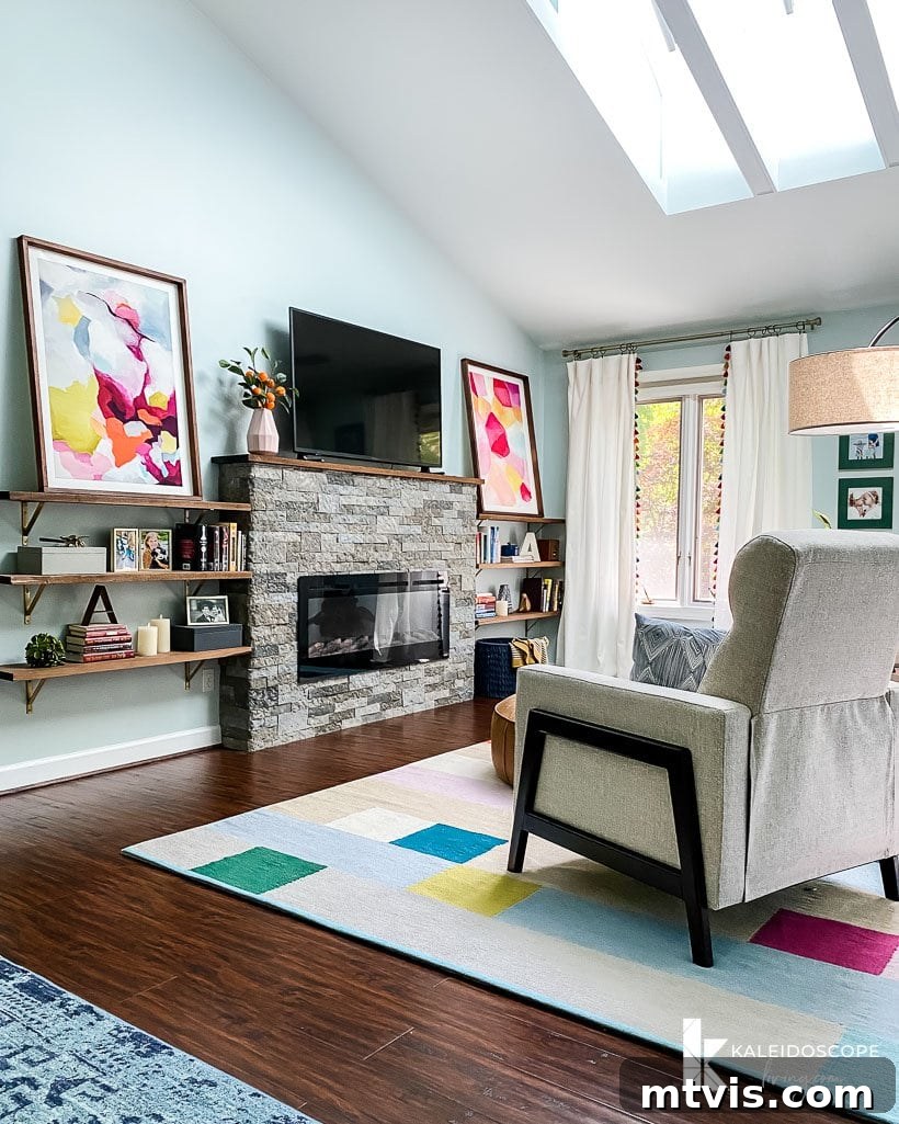 Our Home's Canvas of Color 6 colorful wall art around fireplace