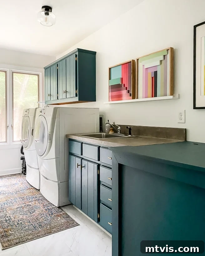 The Vibrant Laundry Room Transformation 4 affordable laundry room update with painted cabinets