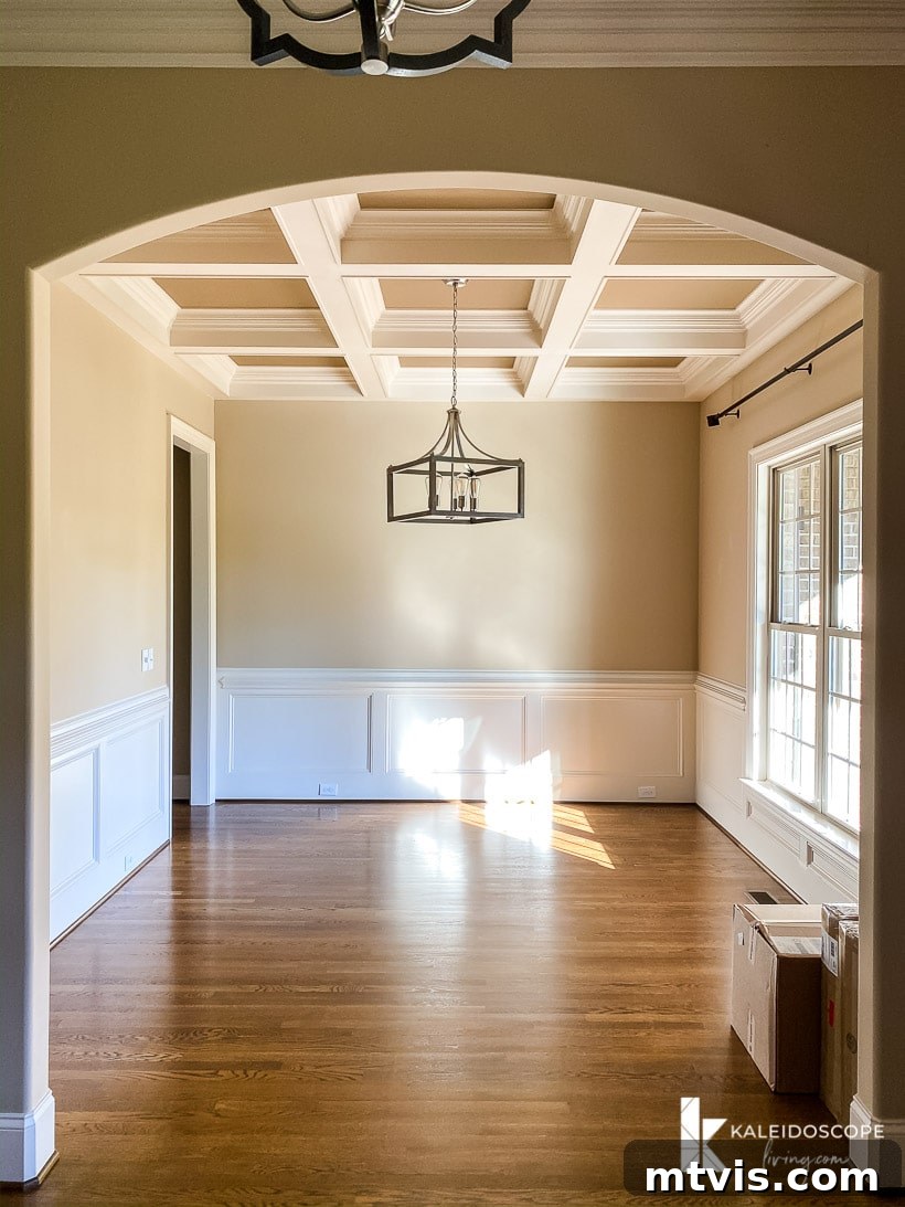 Our New House: The Blank Canvas Tour Part 1 12 Dining room featuring detailed coffered ceiling and wainscoting