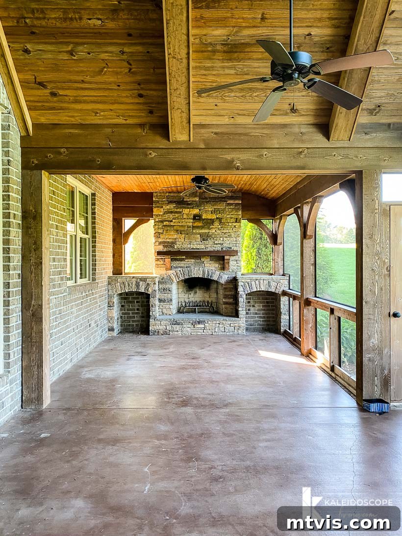 Our New House: The Blank Canvas Tour Part 1 18 Large screened-in porch with an outdoor fireplace, perfect for relaxation