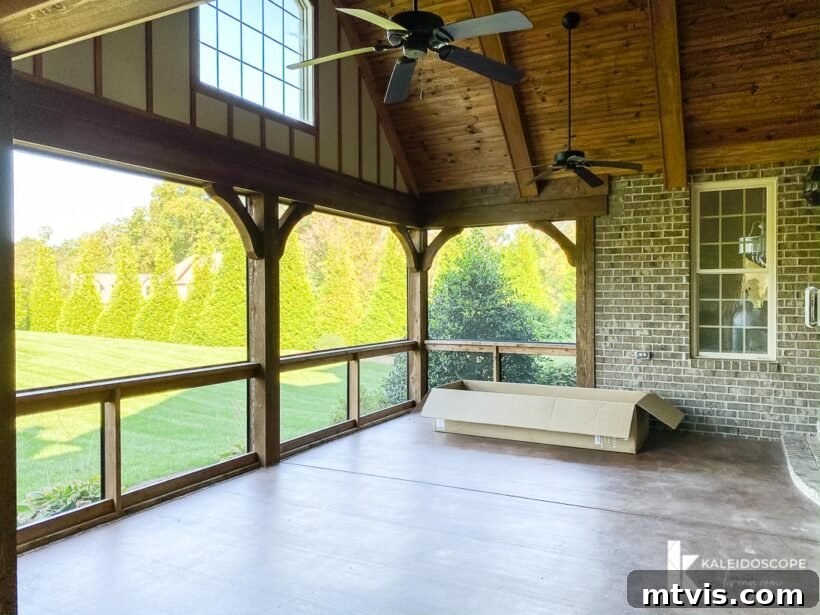 Our New House: The Blank Canvas Tour Part 1 20 Wide view of the spacious screened-in porch, designed for ultimate comfort
