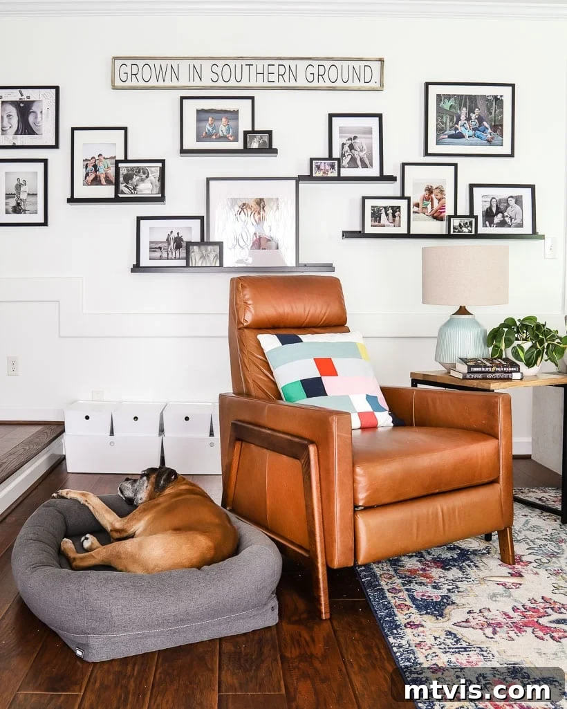 Stunning Family Photo Wall Ideas 5 Mix of black and white and color family photos displayed on ledges