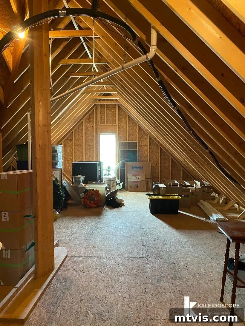 Unboxing Our New House: The Raw Tour Part 2 13 Second attic space, a large, clean area ideal for organized storage.