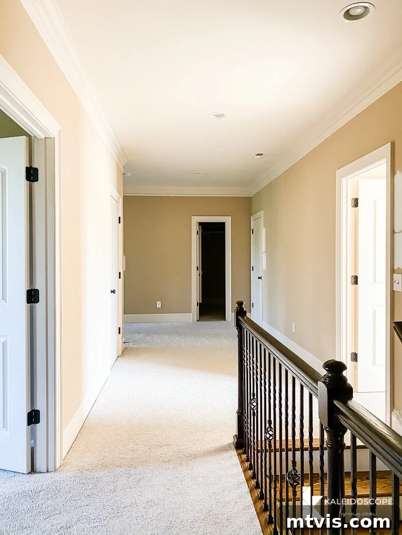 Unboxing Our New House: The Raw Tour Part 2 3 View of the upstairs hallway looking towards bedrooms, pre-renovation.