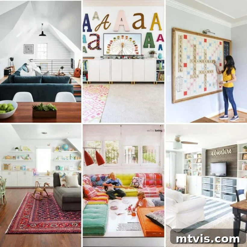 Designing the Ultimate Family Hub: Stylish Bonus Room Concepts 2 family bonus room ideas collage by Tasha Agruso of Kaleidoscope Living