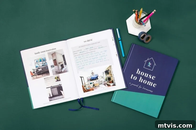 Master Your Home: The Ultimate Homeowner's Journal 7 The 'House to Home' journal open to a page designed for recording special events and home updates