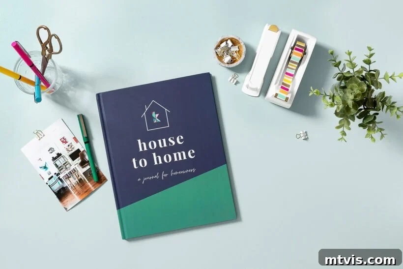 Master Your Home: The Ultimate Homeowner's Journal 9 Cover of 'House to Home: A Journal for Homeowners' on a styled surface