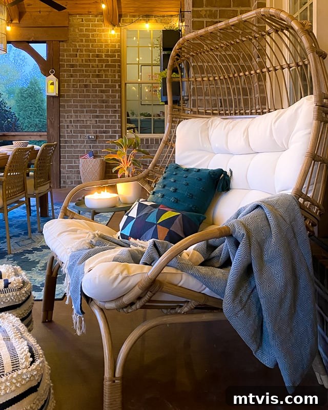 Outdoor Oasis: Screened Porch Tour & Decor Tips 13 Screened-in porch with enchanting string lights, perfect for peaceful nights.