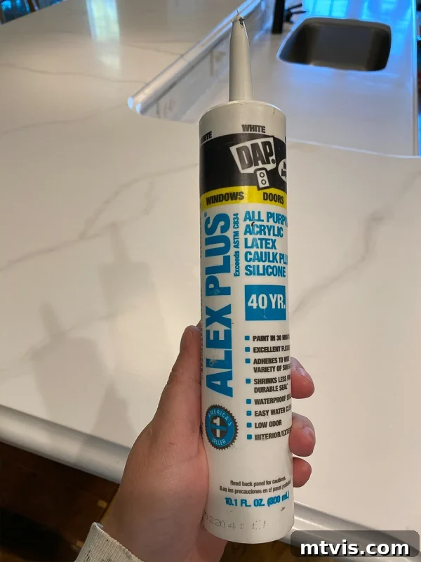 Paint Your Countertops Like a Pro: Essential Tips for a Flawless Finish 24 DAP Alex Plus caulk by Tasha Agruso of Kaleidoscope Living