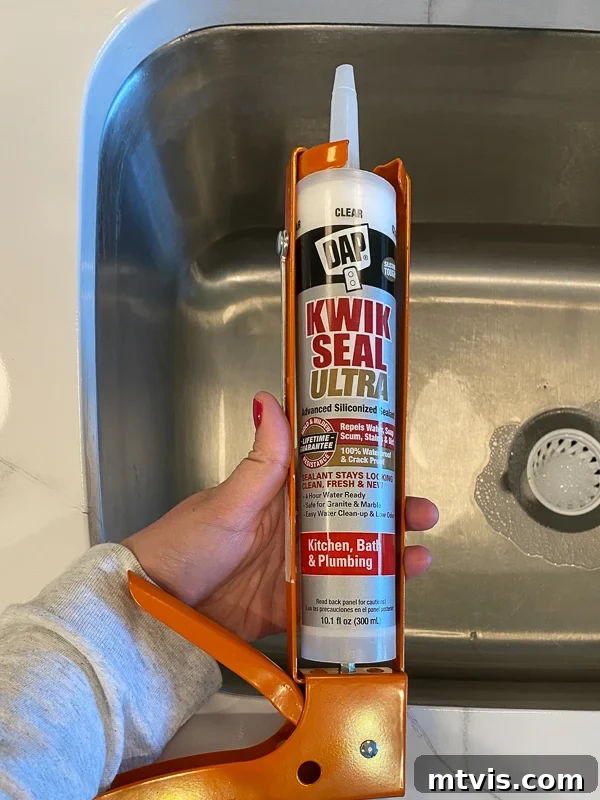 Paint Your Countertops Like a Pro: Essential Tips for a Flawless Finish 25 DAP Kwik Seal Ultra caulk by Tasha Agruso of Kaleidoscope Living