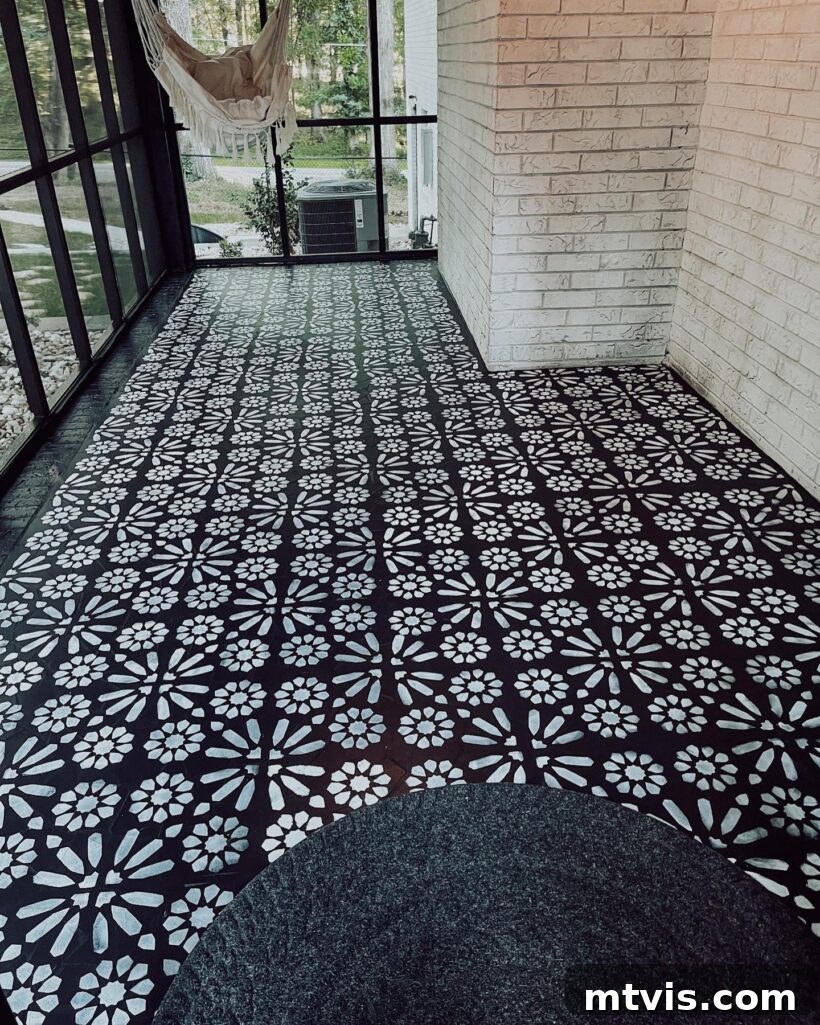 Designer in a Binder: Customer Success Stories 21 After photo of Kristen's screened-in porch floor transformed with paint and a stencil